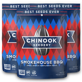 Chinook Seedery Smokehouse BBQ bag front shows bold flavor ideal for on-the-go snacking