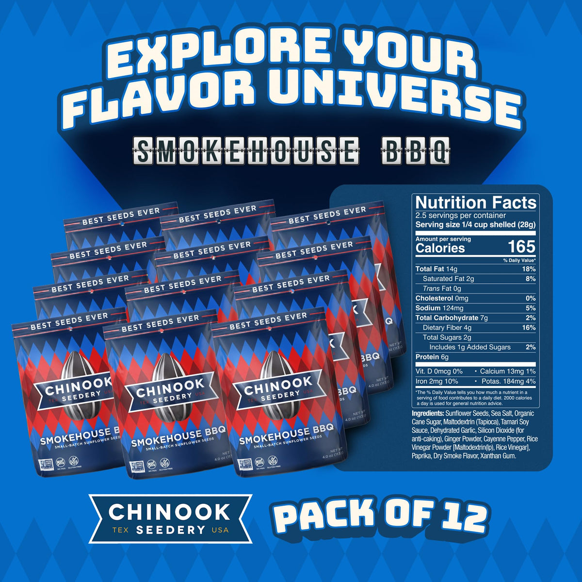 Smoky aroma and crunch of Chinook Seedery seeds in a snack pack