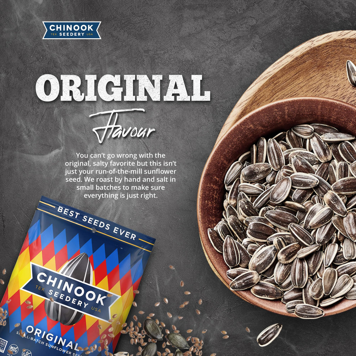 Chinook Seedery Original hand-salted seeds close-up with savory crunch