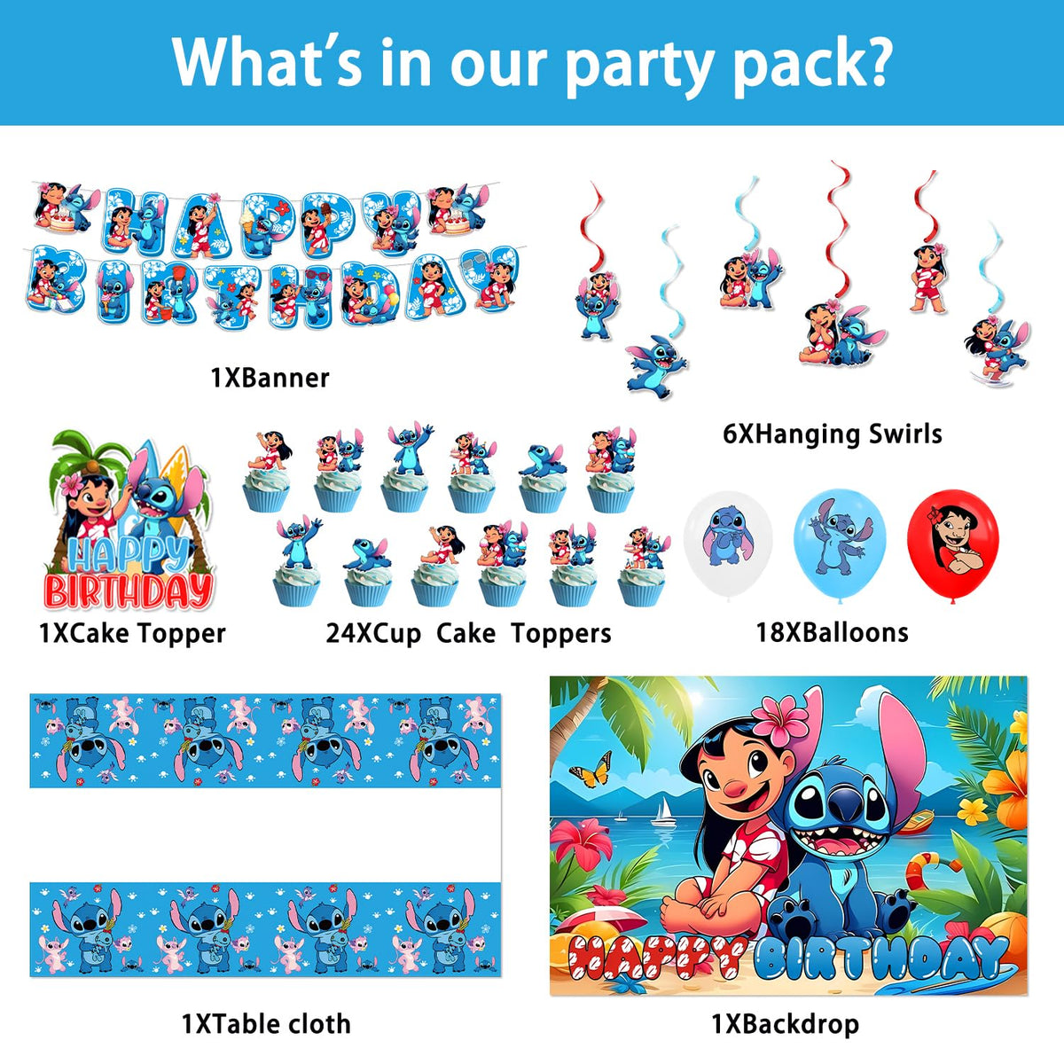 Chinovi Stitch backdrop provides colorful scene for cake-cutting and celebrations.