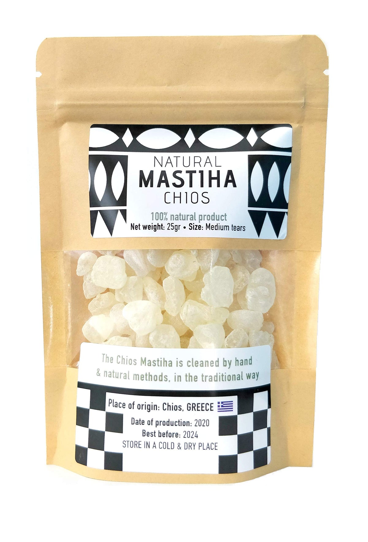 Chios Mastiha Tears Gum 25g pack close-up highlighting natural resin texture and aroma