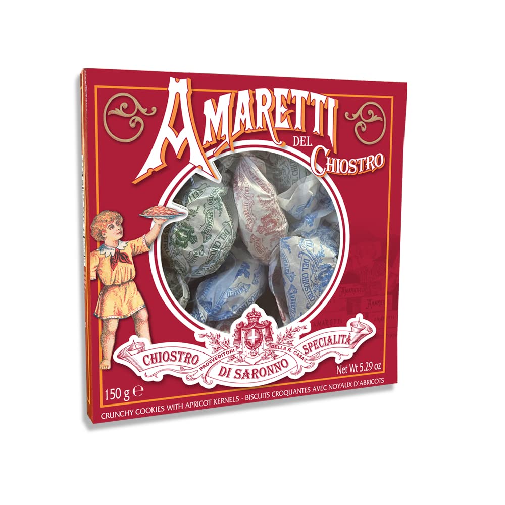 Chiostro di Saronno Amaretti Del Chiostro vintage paper wrap, artisanal presentation.