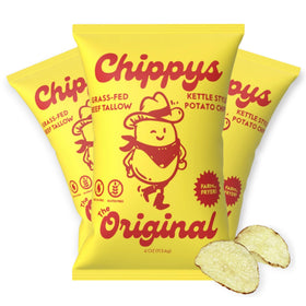 CHIPPYS Original Sea Salt beef tallow chips in a bag, keto-friendly and crave-worthy.