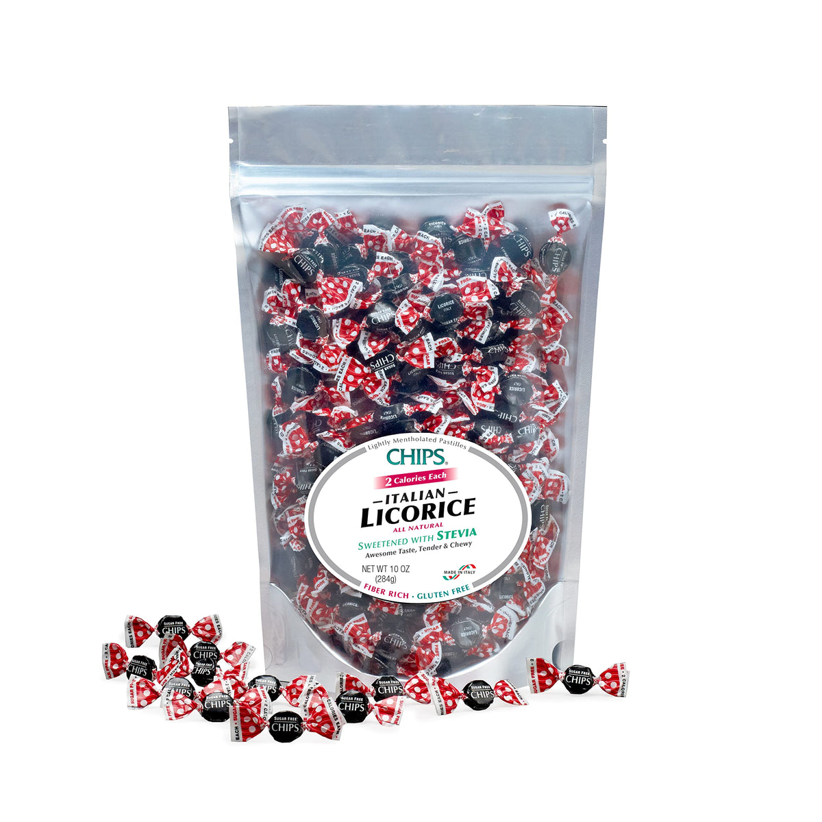 Chipurnoi CHIPS Licorice Classic pastilles front view, showcasing bold licorice flavor.
