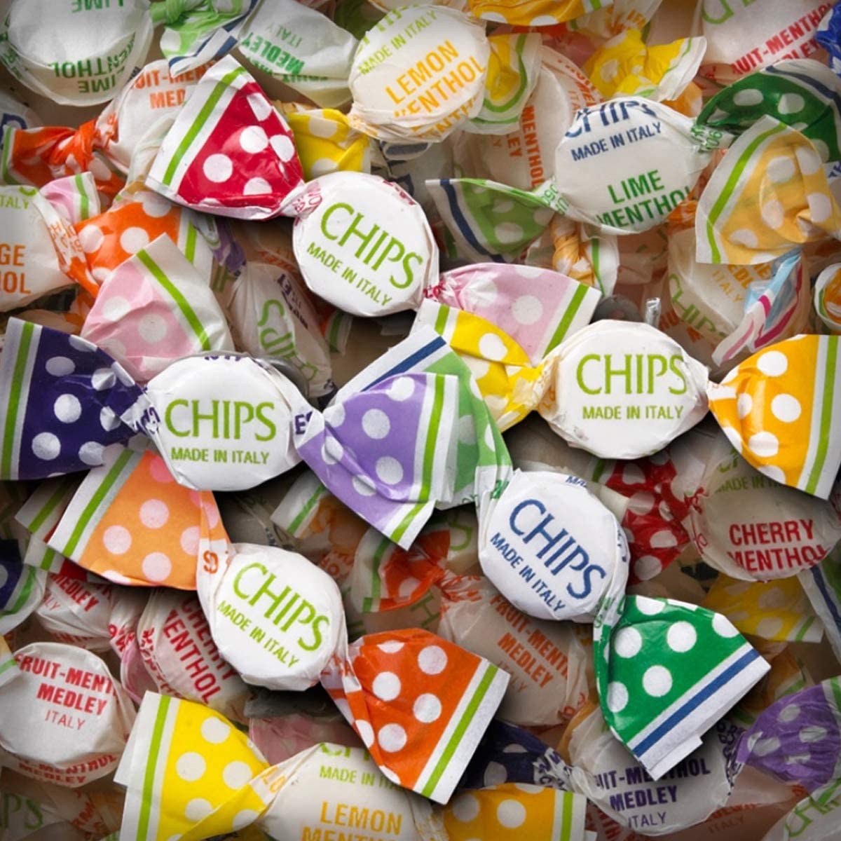 Chipurnoi Chips Pastilles fruit flavors close-up, vibrant and varied in each bite.