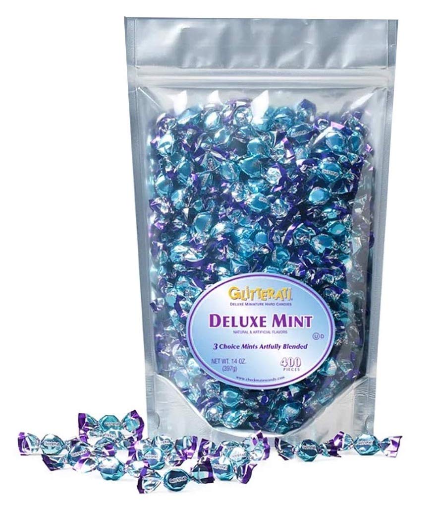 Chipurnoi Glitterati Deluxe Mints bag front shows premium all-natural Italian candy for gifting.