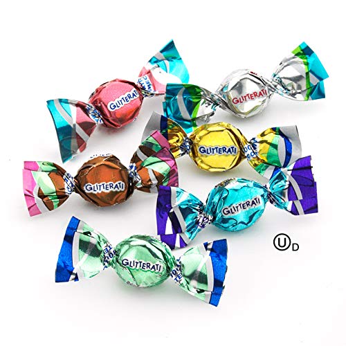 Glitterati Italian mini hard candies close-up showing vibrant mint flavors.