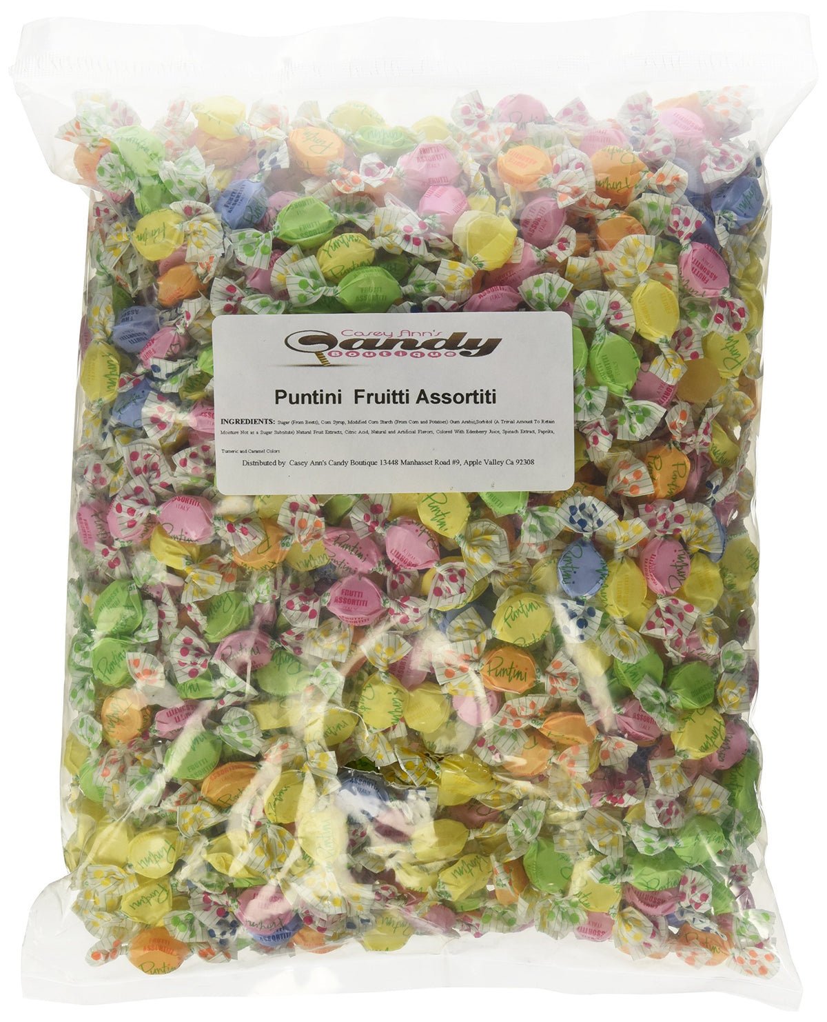 Chipurnoi Puntini Frutti Assortiti jujubes bag with five fruit flavors for a tasty snack.