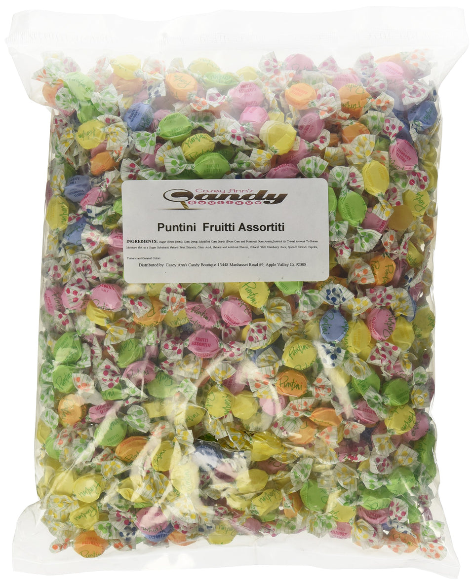 Chipurnoi Puntini Frutti Assortiti jujubes bag with five fruit flavors for a tasty snack.