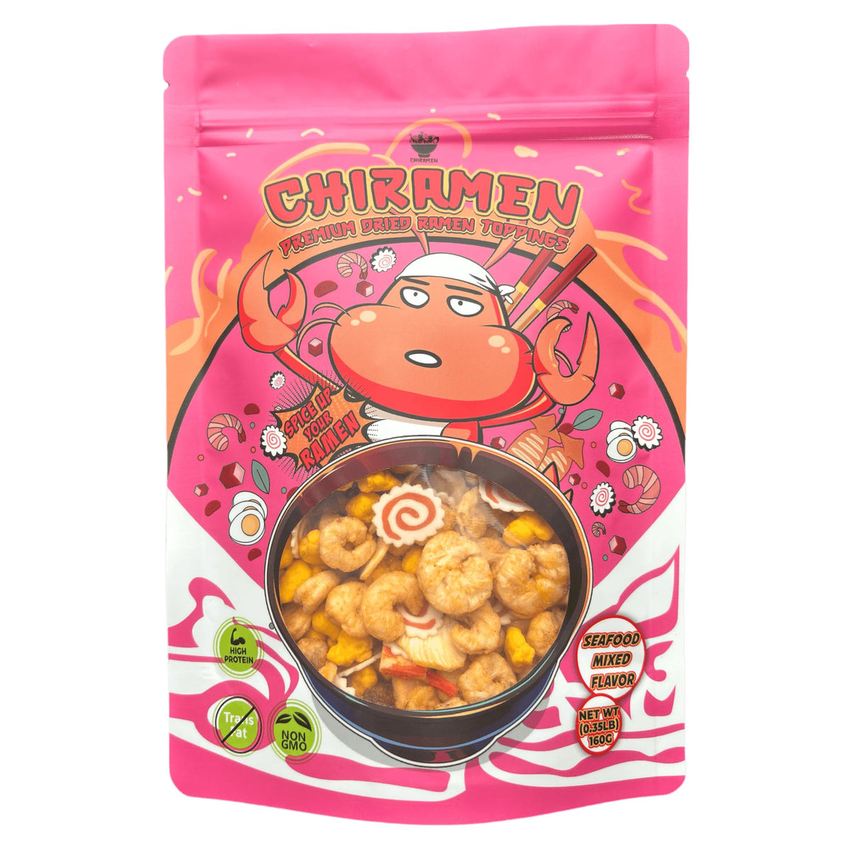 Chiramen dried seafood mix toppings package with shrimp and egg for rich ramen flavor