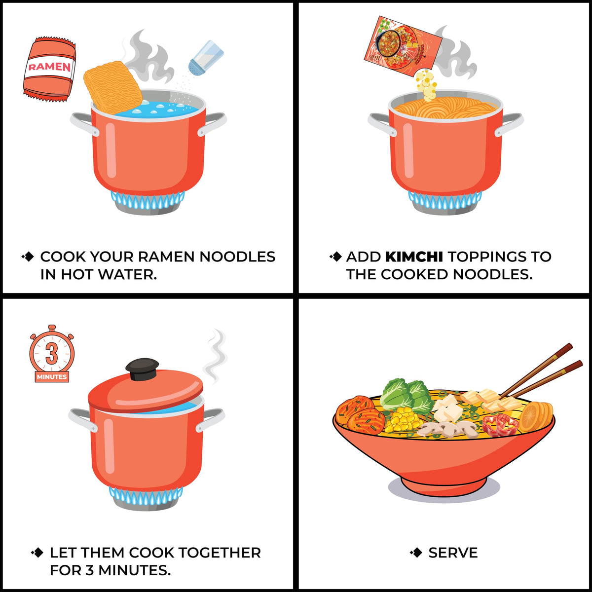 Chiramen Kimchi Veggie Mix Toppings in cup noodles for enhanced texture.