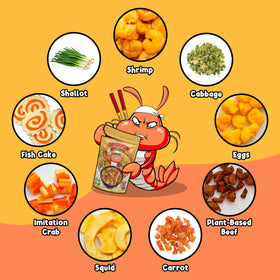 Chiramen Seafood Veggie Mix Toppings imitation crab brighten cup noodles with color and subtle sweetness.