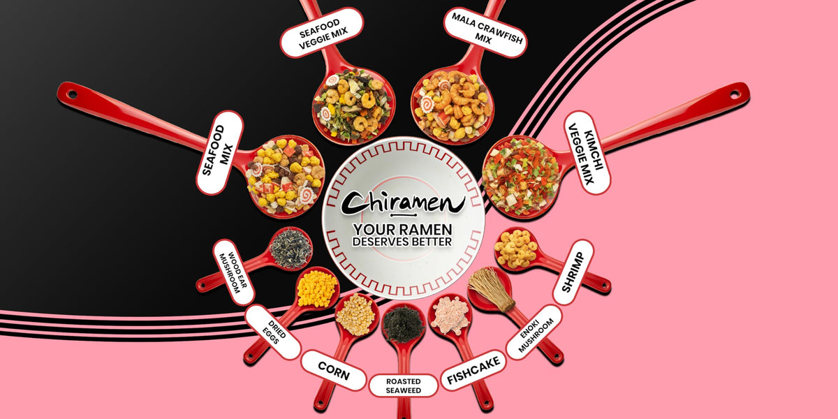 Chiramen shrimp toppings stored in a pantry for easy access