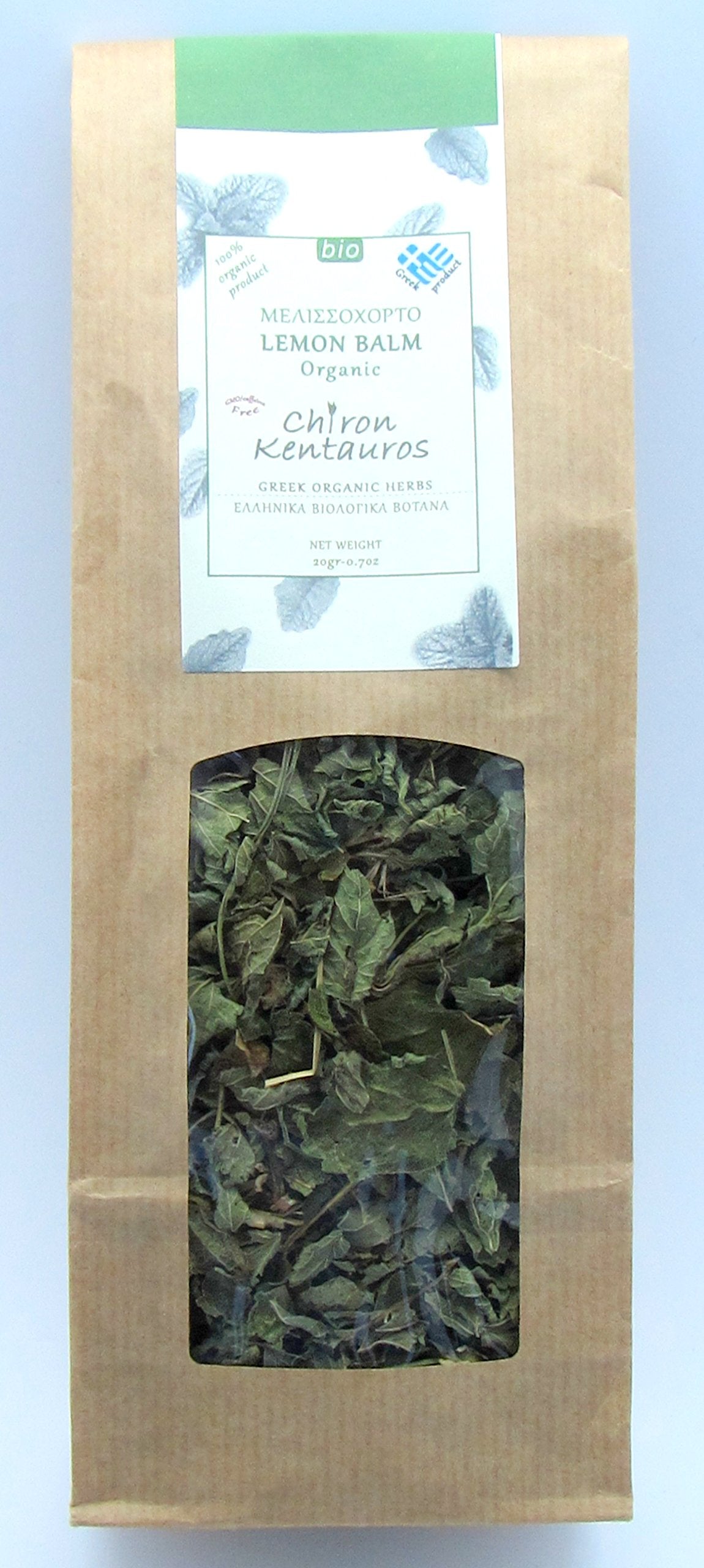 Chiron Kentavros organic lemon balm dried leaves for fragrant infusions.