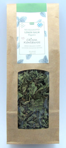 Chiron Kentavros organic lemon balm dried leaves for fragrant infusions.