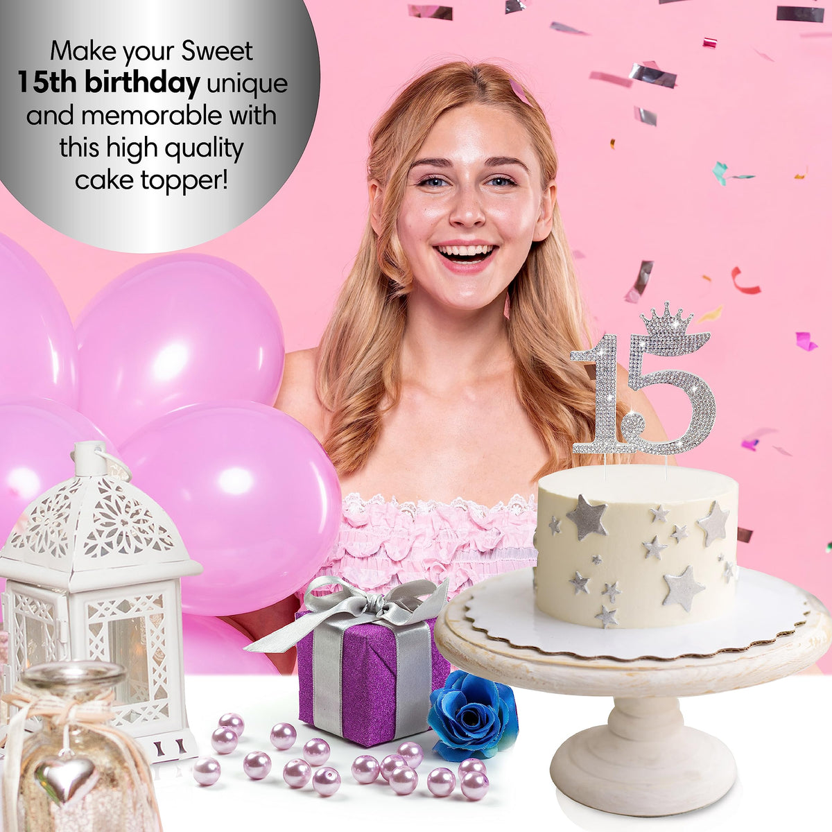 Chloe Elizabeth monogram 15 topper silver elegant centerpiece for photos