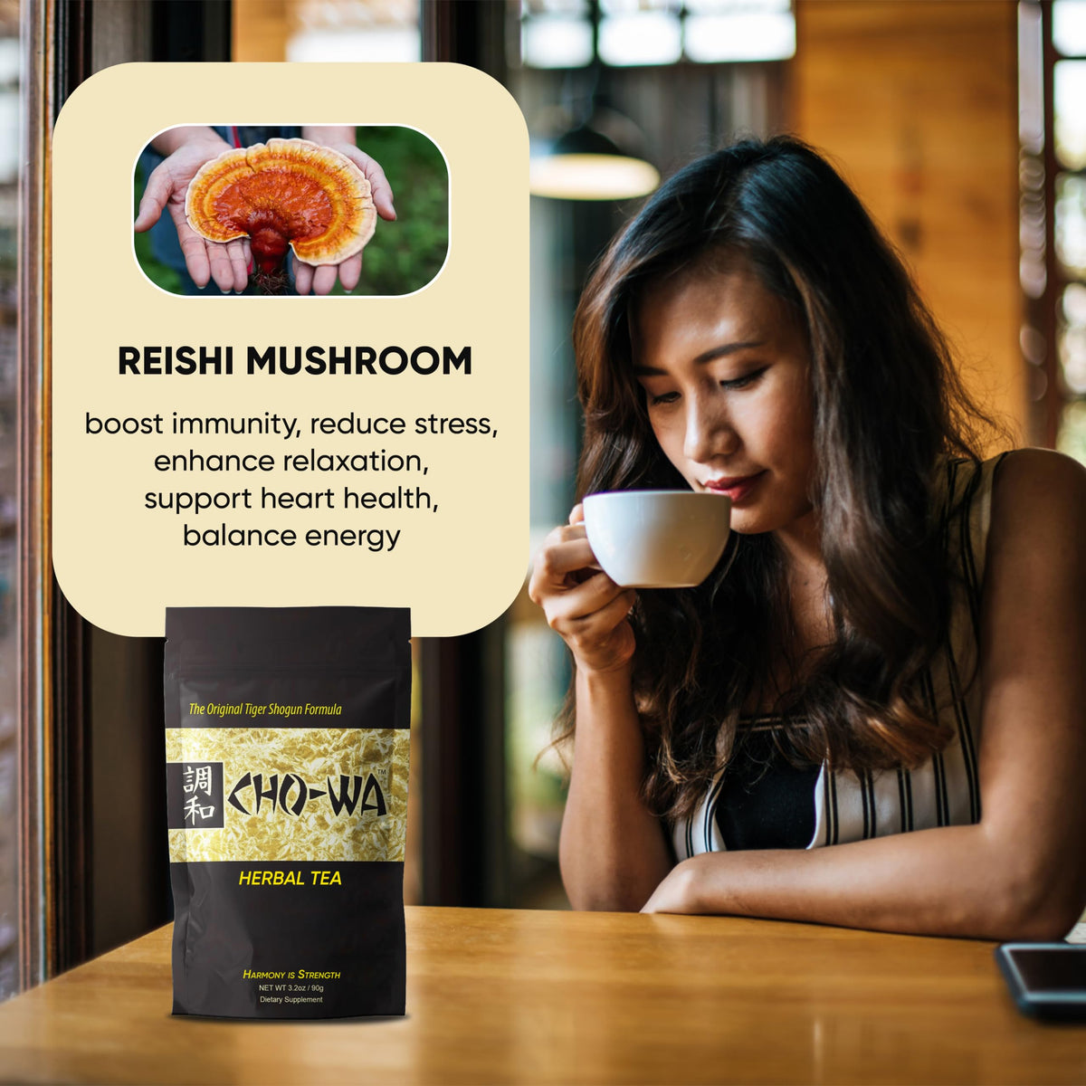 Lifestyle kitchen scene featuring CHO-WA Harmony as a daily ritual.