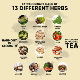 A warm cup of CHO-WA Harmony Tea ready for a calming moment.