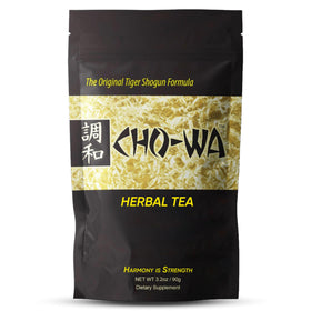 CHO-WA Harmony Tiger Shogun packaging highlights premium herbal tea benefits.