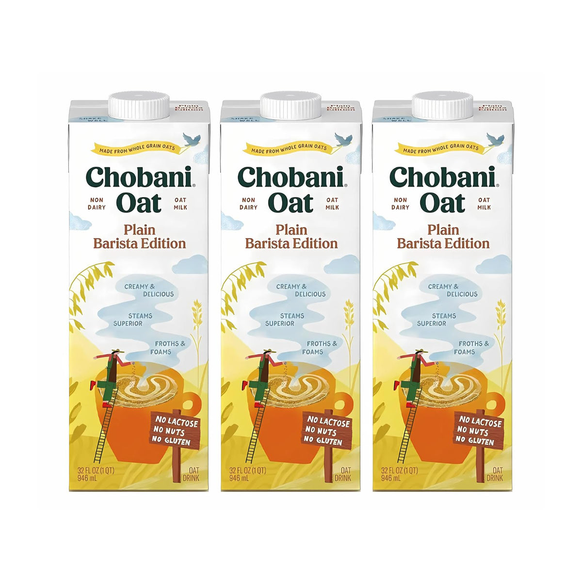 Chobani Oat Milk Barista Edition bottle pour for creamy, dairy-free coffee