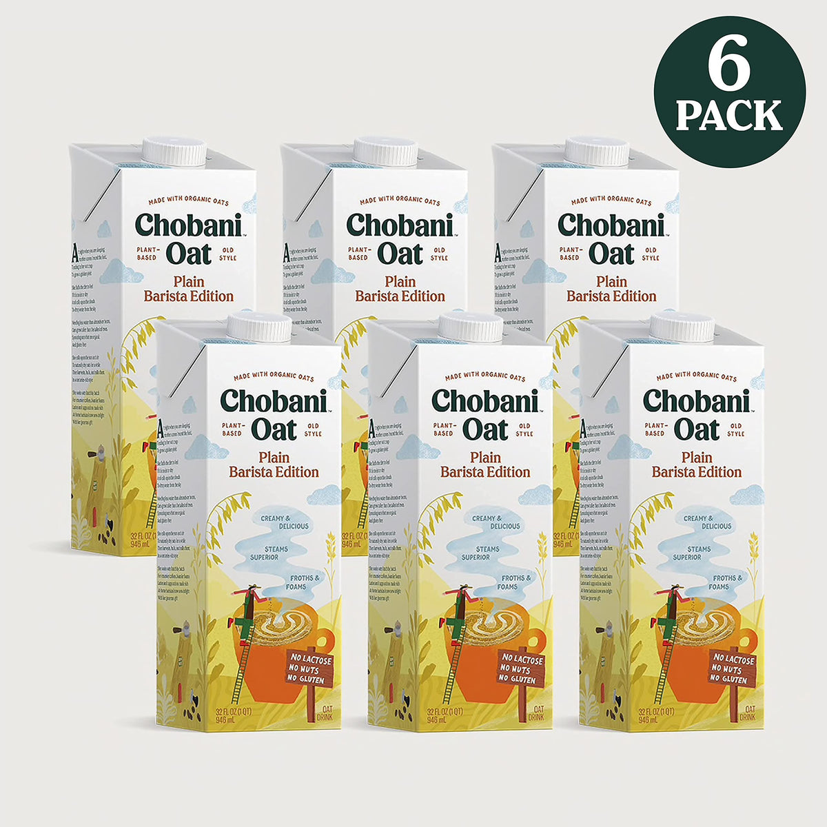 Chobani Oat Milk Barista Edition poured into a glass mug for dairy-free coffee.