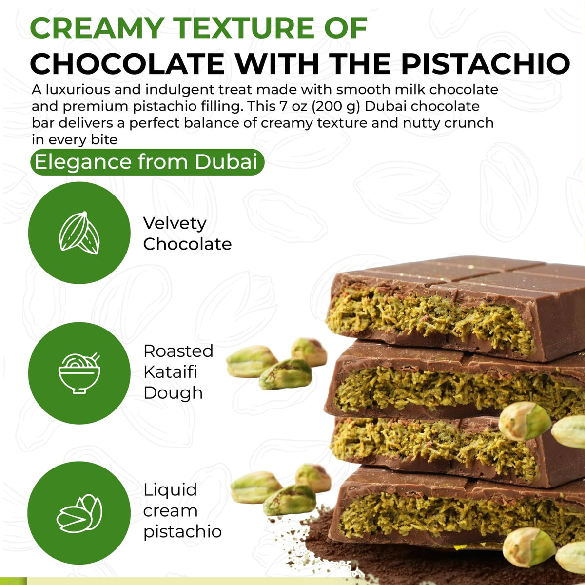 Chobella Dubai milk chocolate bar highlights smooth flavor.