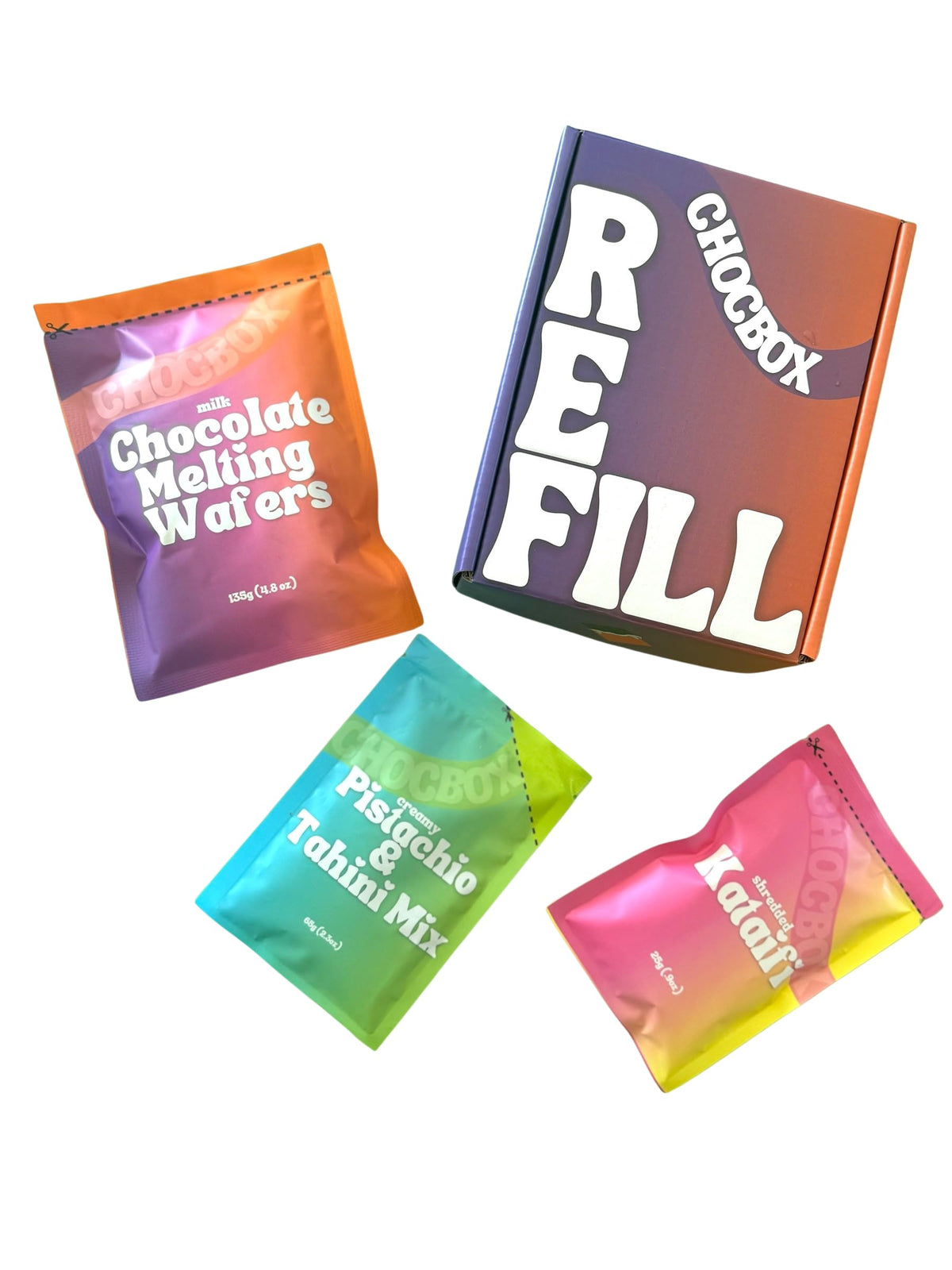 Chocbox Dubai refill kit packaging with ingredients for easy DIY dessert.