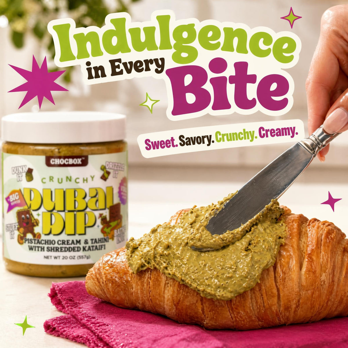 Chocbox Dubai Dip fruit-snack setup with strawberries and pretzels.
