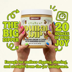 Chocbox Dubai Dip tahini swirl shot showcases rich, savory-sweet balance.