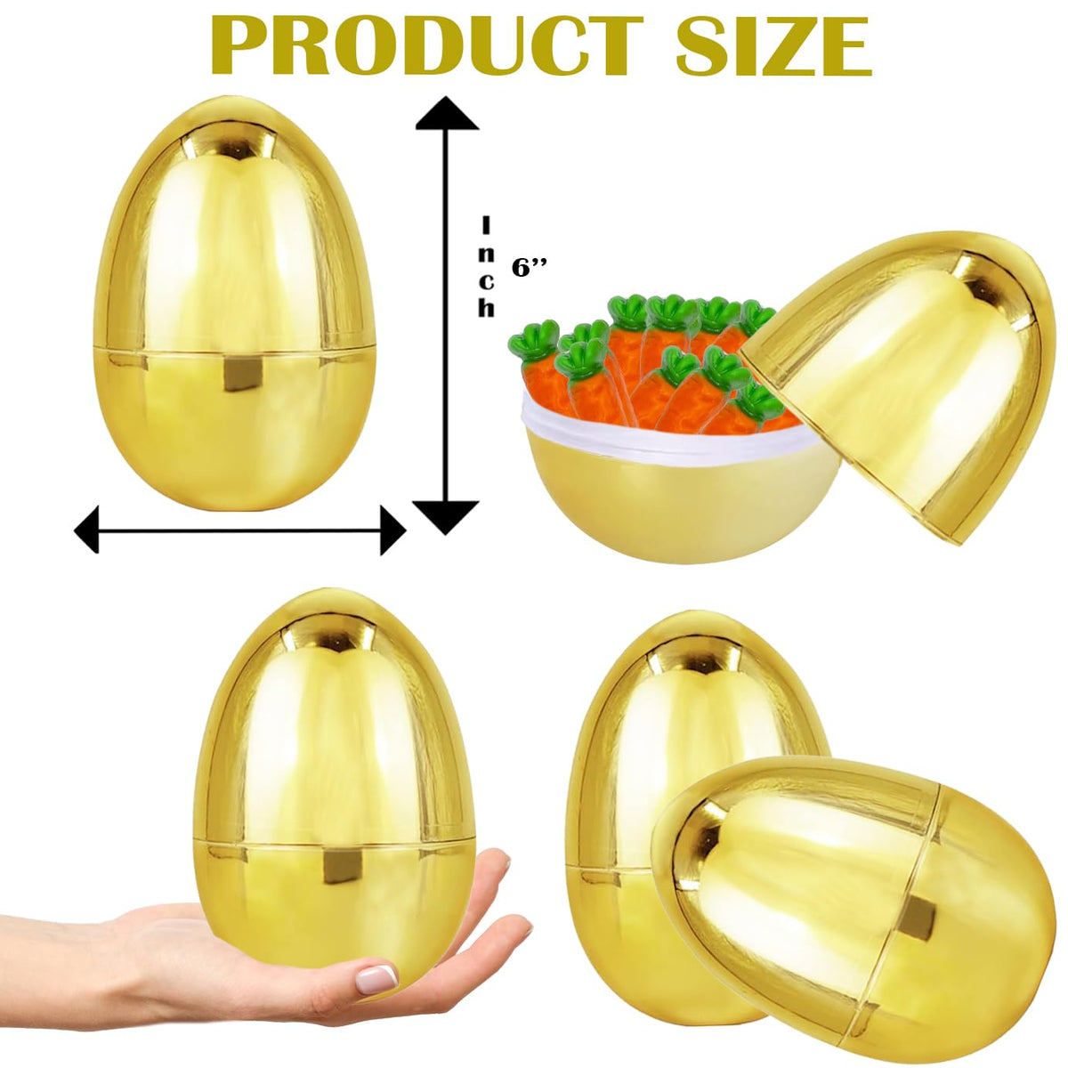 Chochkees 6-inch golden Easter egg open halves ready for filling with surprises