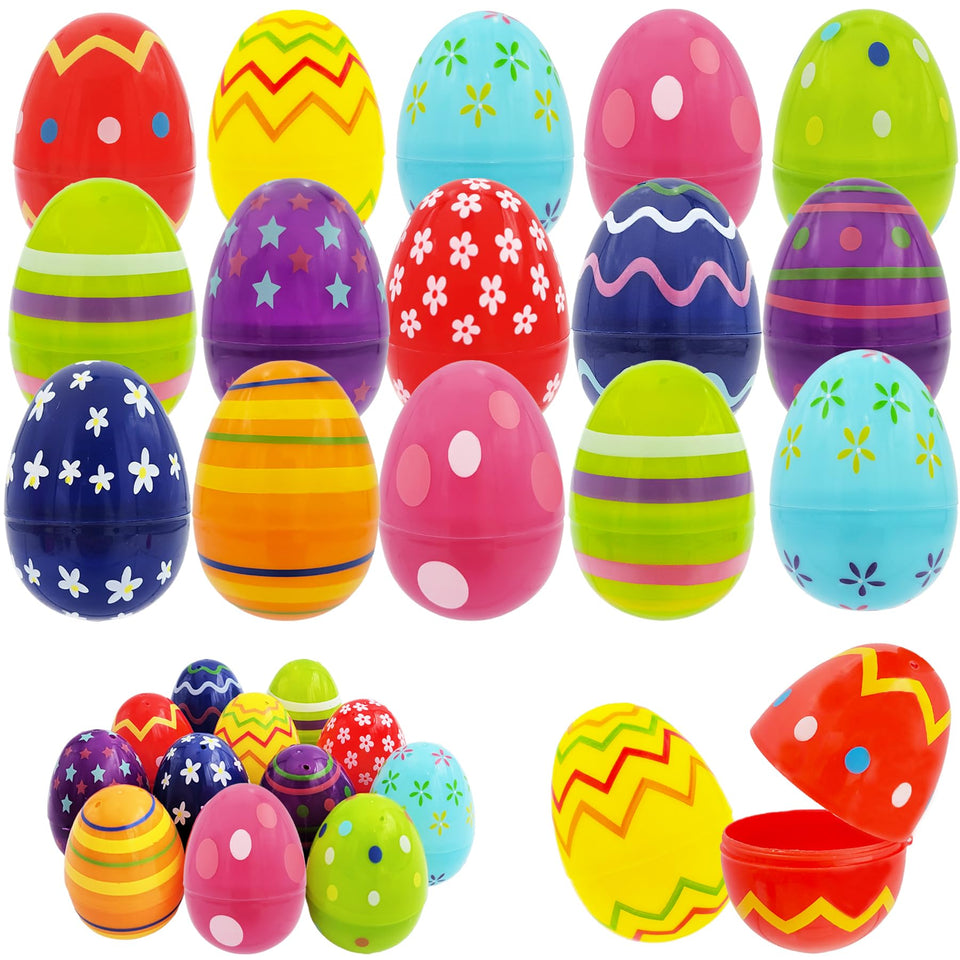Chochkees painted Easter eggs with hinge in bright colors for easy Easter egg hunts