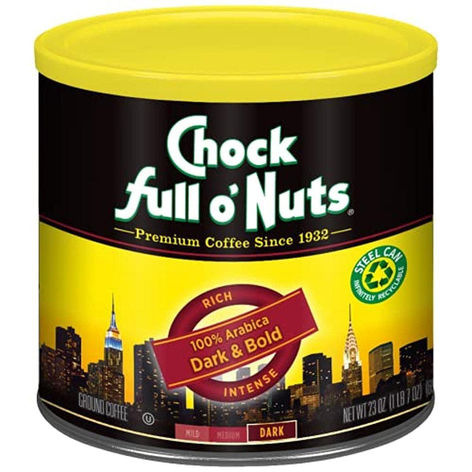 Chock Full o'Nuts Dark & Bold coffee in steel can for freshness