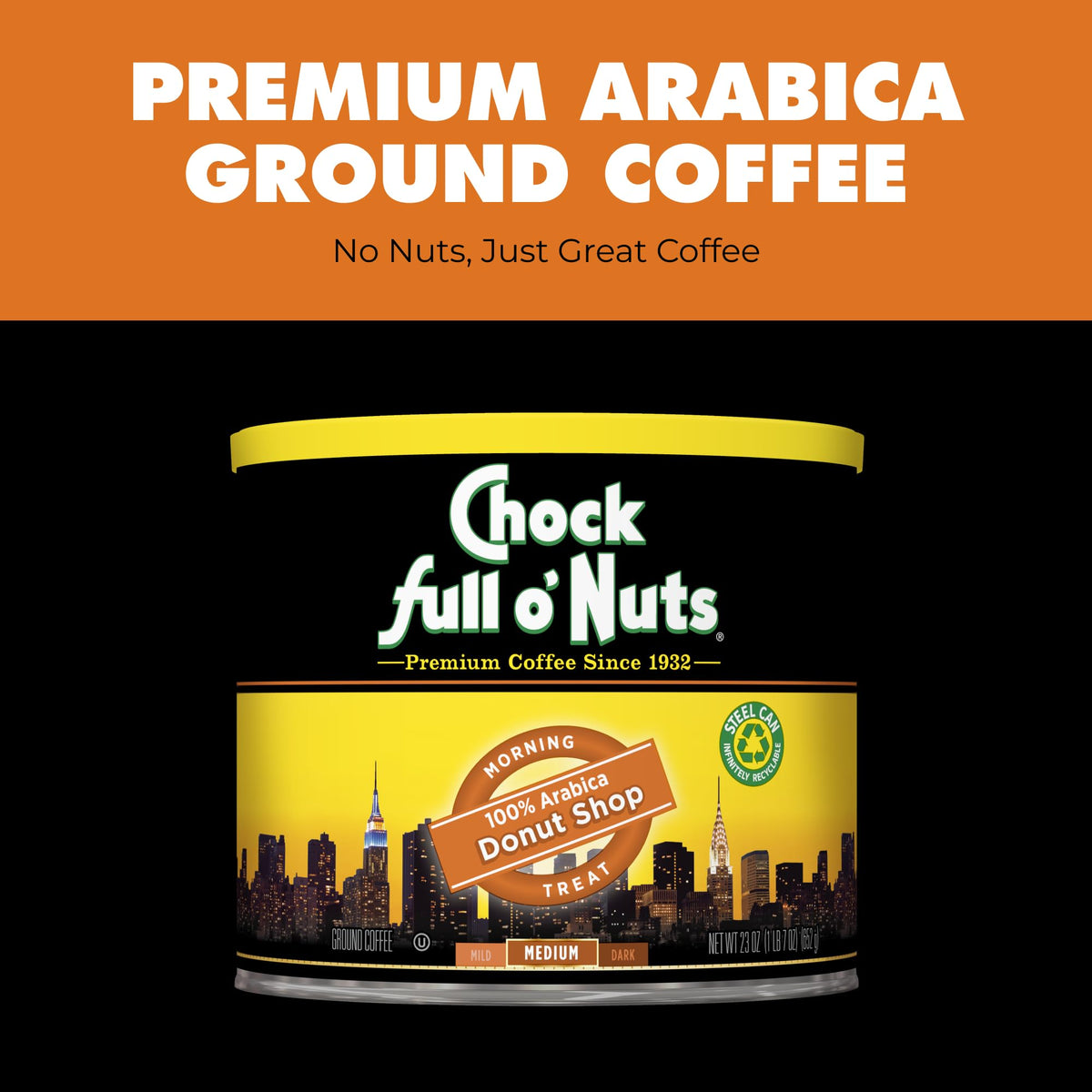 Drip brew prepared with Chock Full o'Nuts Donut Shop medium roast