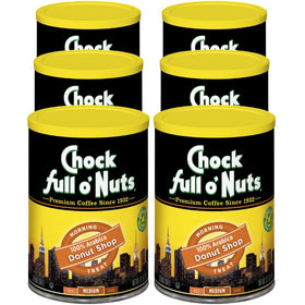 Chock Full o'Nuts Donut Shop ground coffee can front view, ideal for rich aroma in drip brewing.