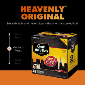Close-up of Chock Full o’ Nuts Arabica beans, showcasing premium quality aroma.