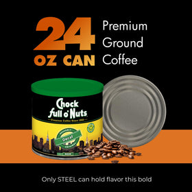 Chock Full o' Nuts Heavenly Original Decaf can and mug scene signals everyday ritual.
