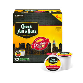 Chock Full o’Nuts Heavenly Original K-Cup pods deliver rich aroma for Keurig brewers.