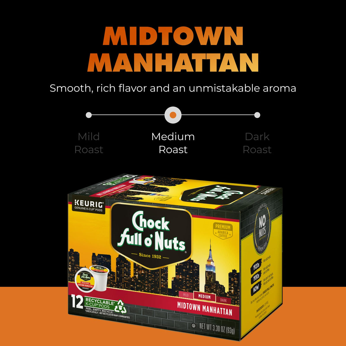 K-Cup pods from Chock Full o’Nuts on counter for easy brewing