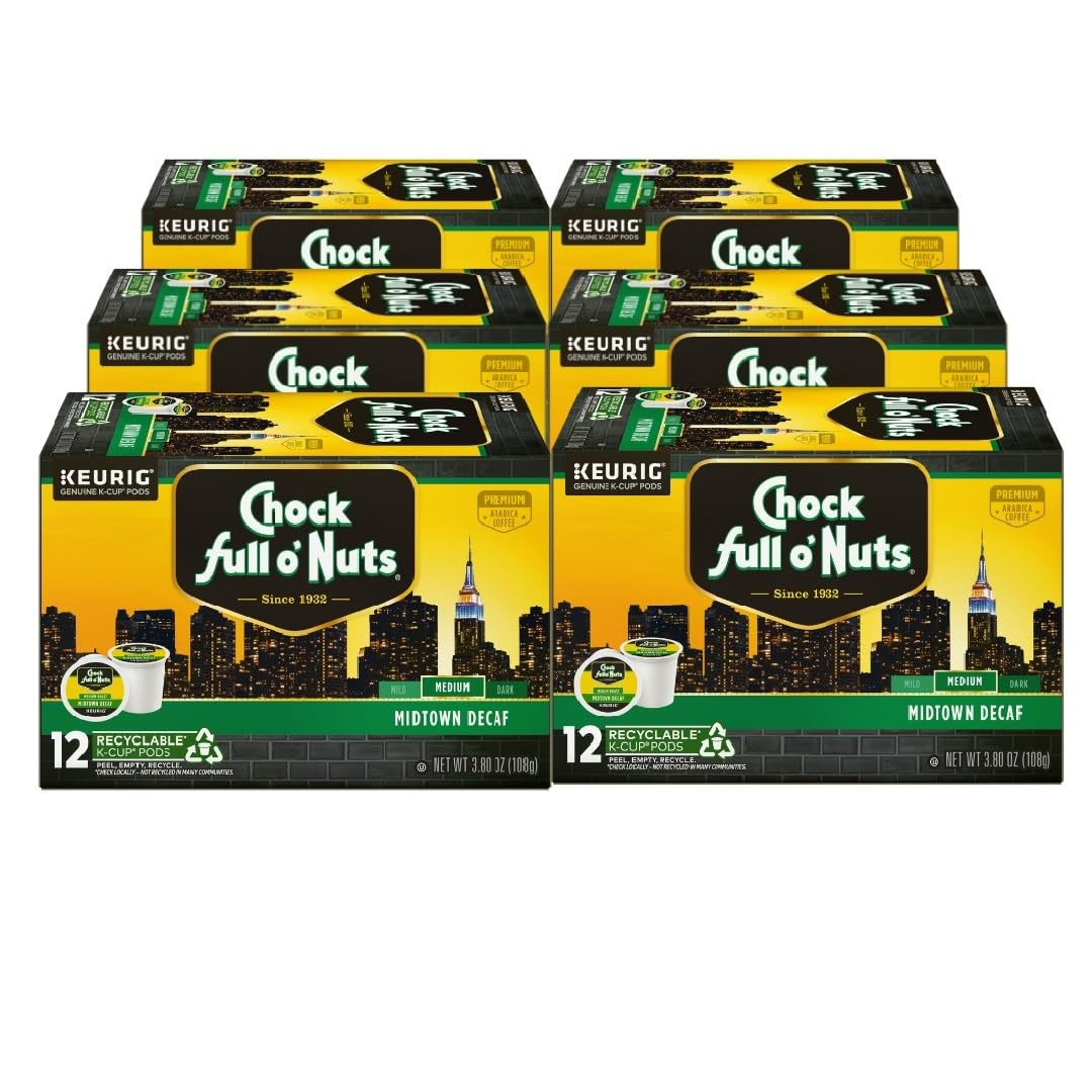Chock Full o' Nuts Midtown Decaf K-Cup pods ready to brew a convenient, flavorful cup.