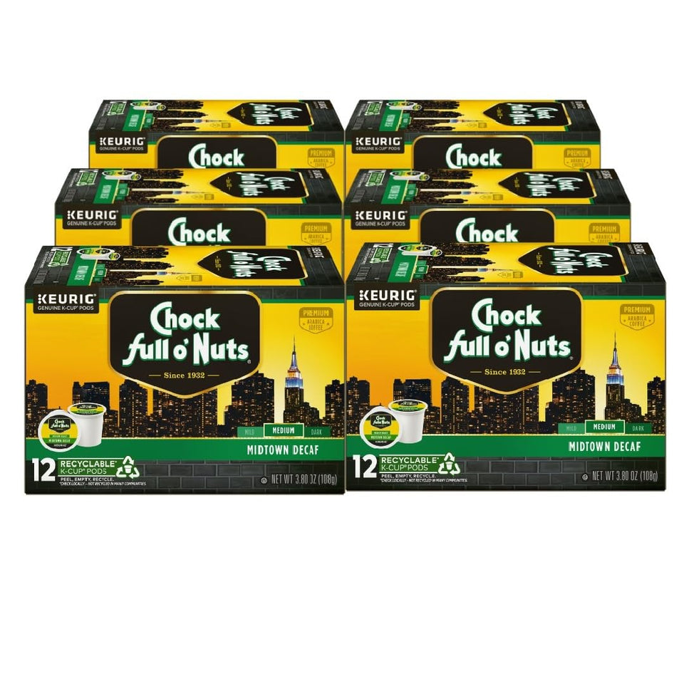 Chock Full o' Nuts Midtown Decaf K-Cup pods ready to brew a convenient, flavorful cup.