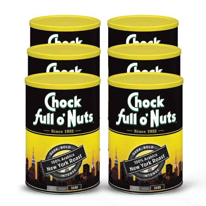Chock Full o' Nuts New York Roast coffee can for versatile drip, pour-over, and percolator brewing.