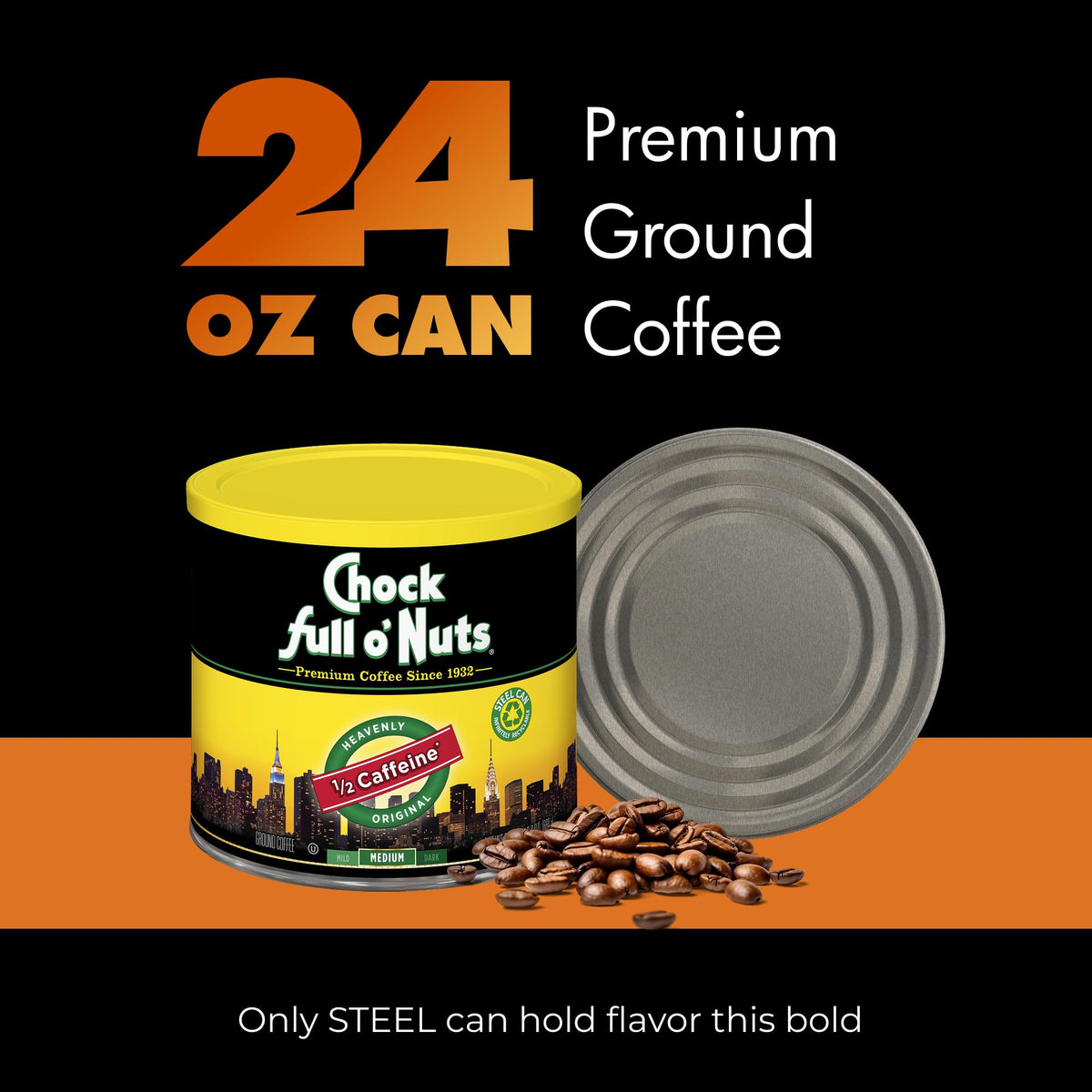 Chock Full o Nuts packaging on shelf signals eco-conscious design and easy organization.