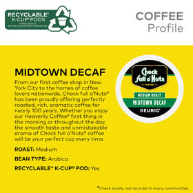 Chock Full o' Nuts Midtown Decaf K-Cup pods are recyclable—peel, empty, and recycle.