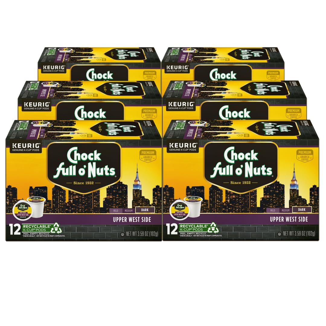 Chock Full o’ Nuts Upper West Side dark roast K-Cup pack for quick mornings.