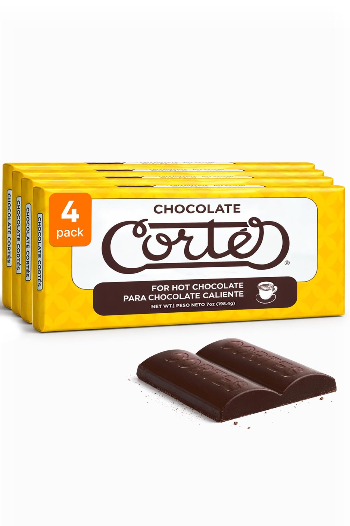 Chocolate Cortés Sweet Chocolate 4-pack bars ready to melt into hot milk for a cozy cocoa