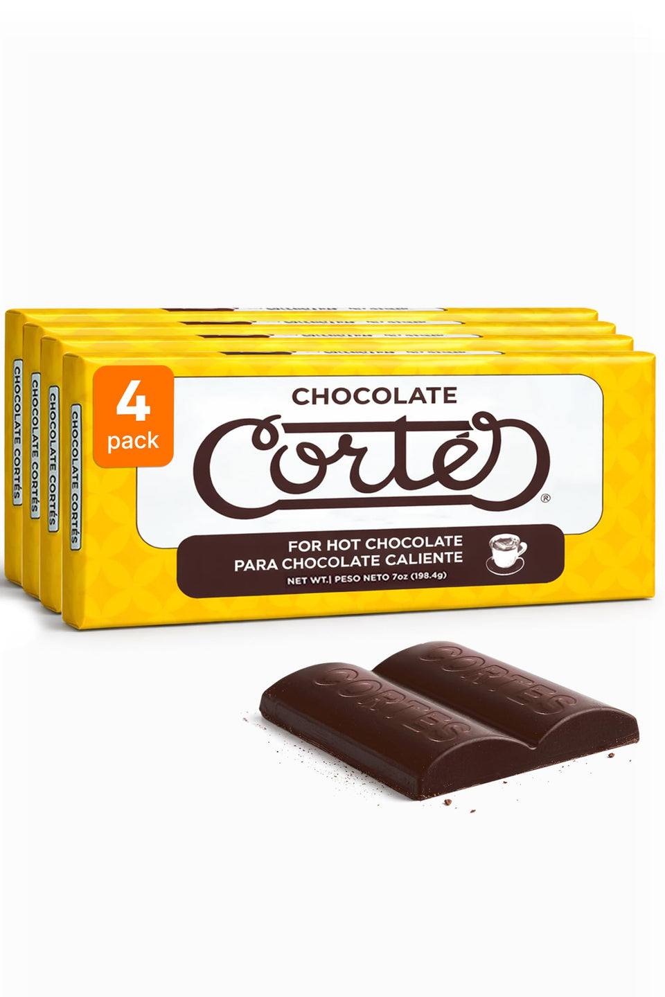 Chocolate Cortés Sweet Chocolate 4-pack bars ready to melt into hot milk for a cozy cocoa