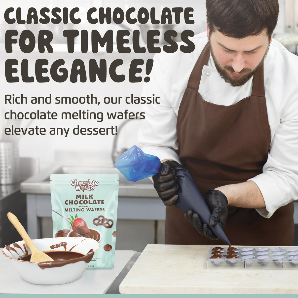 Creamy melted Chocolate Works milk chocolate in a bowl