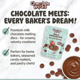 Close-up of Chocolate Works milk discs melting smoothly