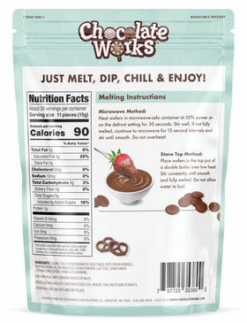 Packaging of Chocolate Works milk melting chocolate for bulk orders