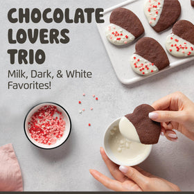 Chocolate Works Milk, Dark, White variety pack for versatile desserts.